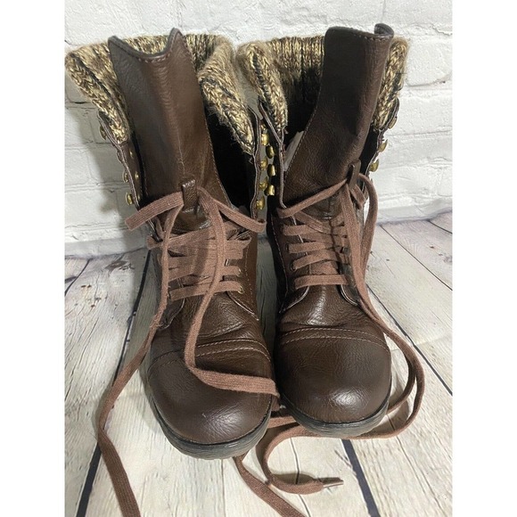 Crown Vintage brown leather combat boots size 10M - Picture 1 of 5